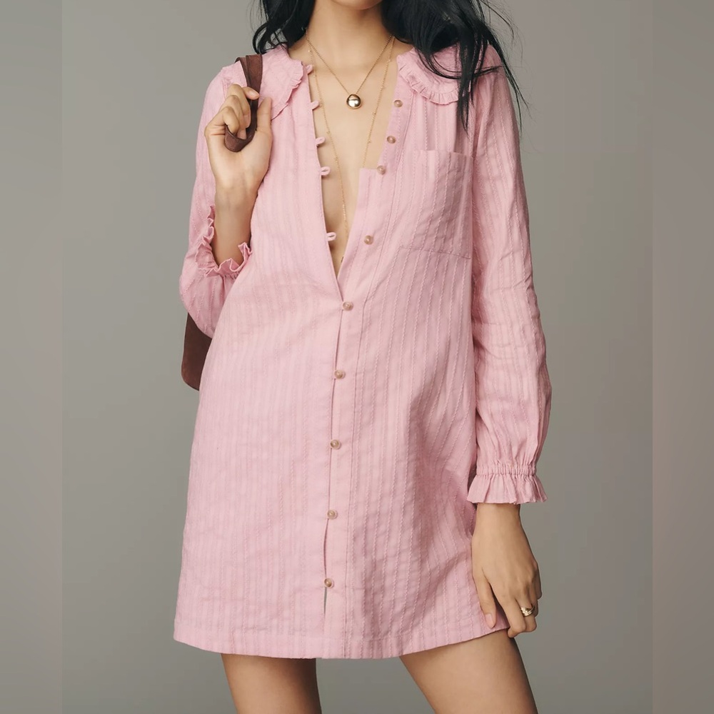 Anthropologie Pink Button-Up Women's Dress - Picture 3 of 5